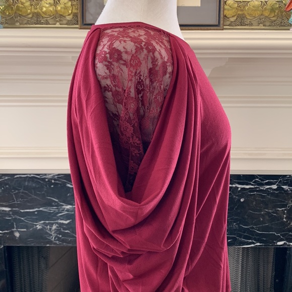 NWT Burgundy top with lace and draped shoulders - Picture 3 of 8